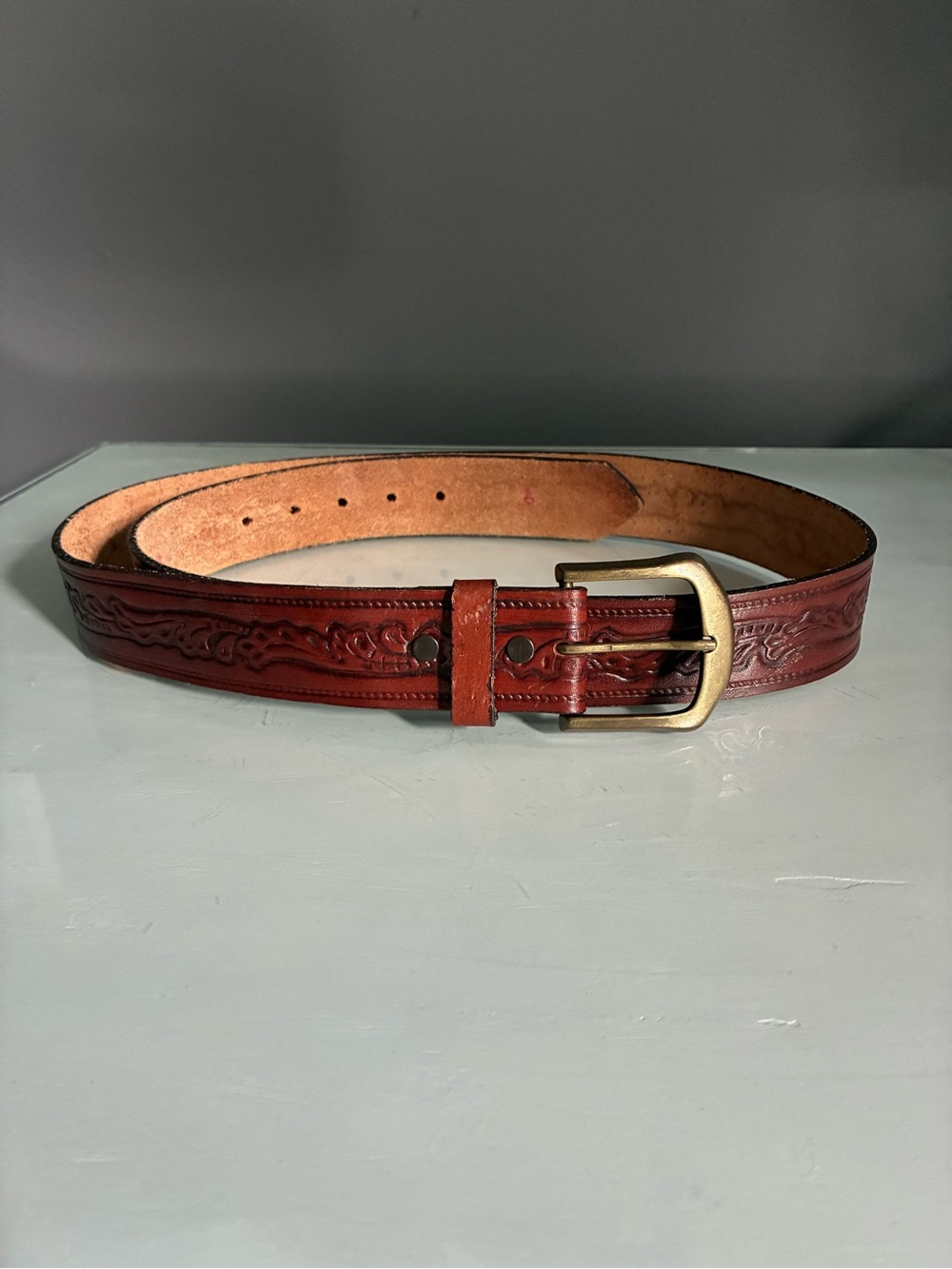 Levi’s Men's Embossed Brown Leather Belt with Brass Buckle Size 40